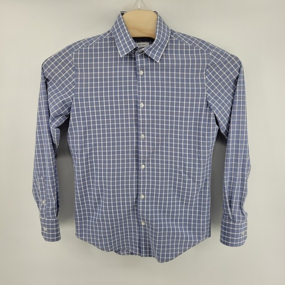Mizzen+Main Leeward Small Trim Fit Blue Gingham Dress Shirt Mens - Picture 6 of 7